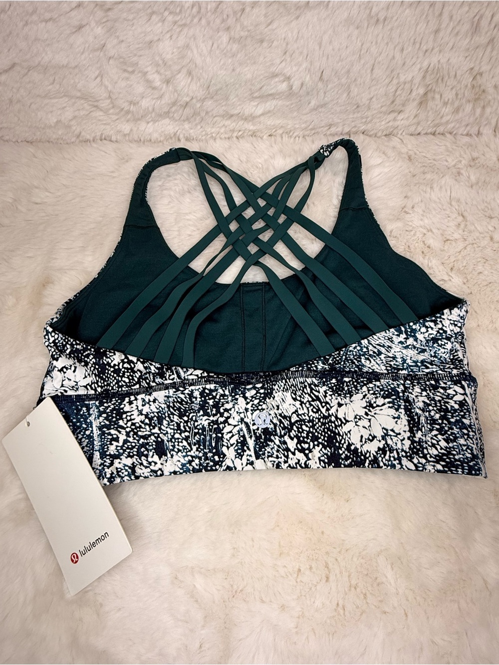 NWT Authentic Lululemon Free To Be Moved Bra Long Line Green White Strappy Sz 10
